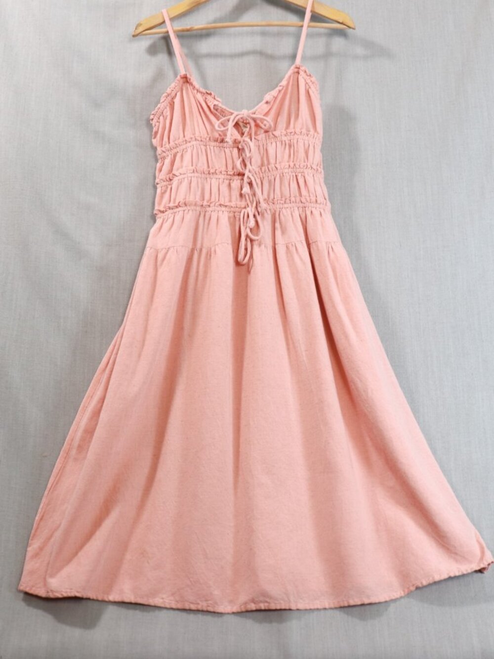 Sim & Sam Pink Linen Blend Dress M Milkmaid Lace Up Smocked NWT Cottagecore